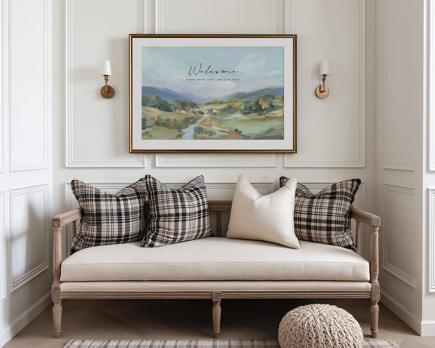 A large Christian wall art on an Entryway, welcoming, inviting and peaceful