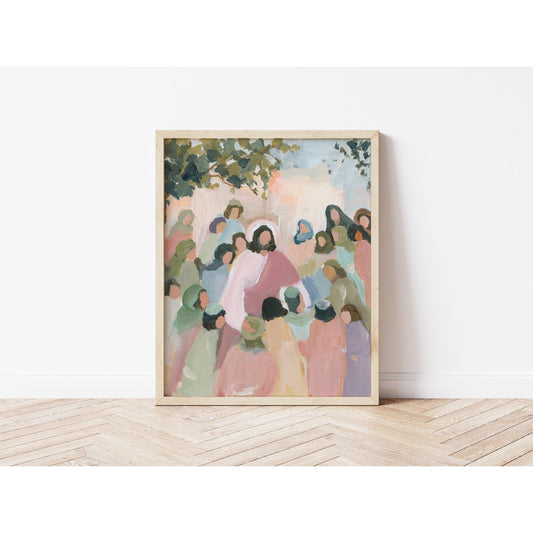 Contemporary Religious Art - Jesus Welcoming Children Art "Let the Children Come"