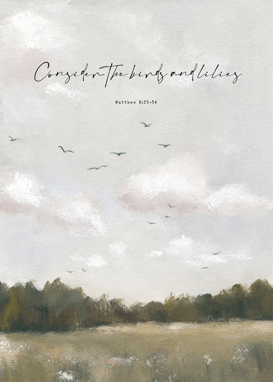 Modern Vintage Christian Art Print of Birds & Florals | Matthew 6 | “Field & Feather”