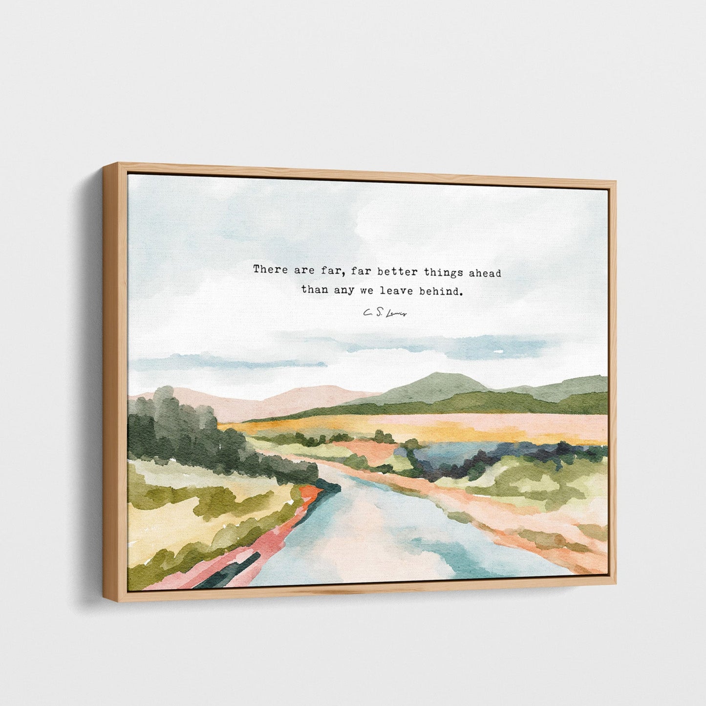 Christian Art Watercolor Landscape - C S Lewis Quote