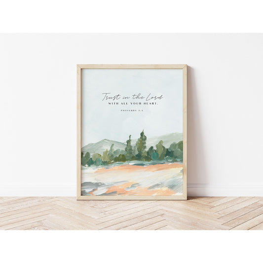 Christian Art - Landscape with Bible Verse Proverbs 3:5