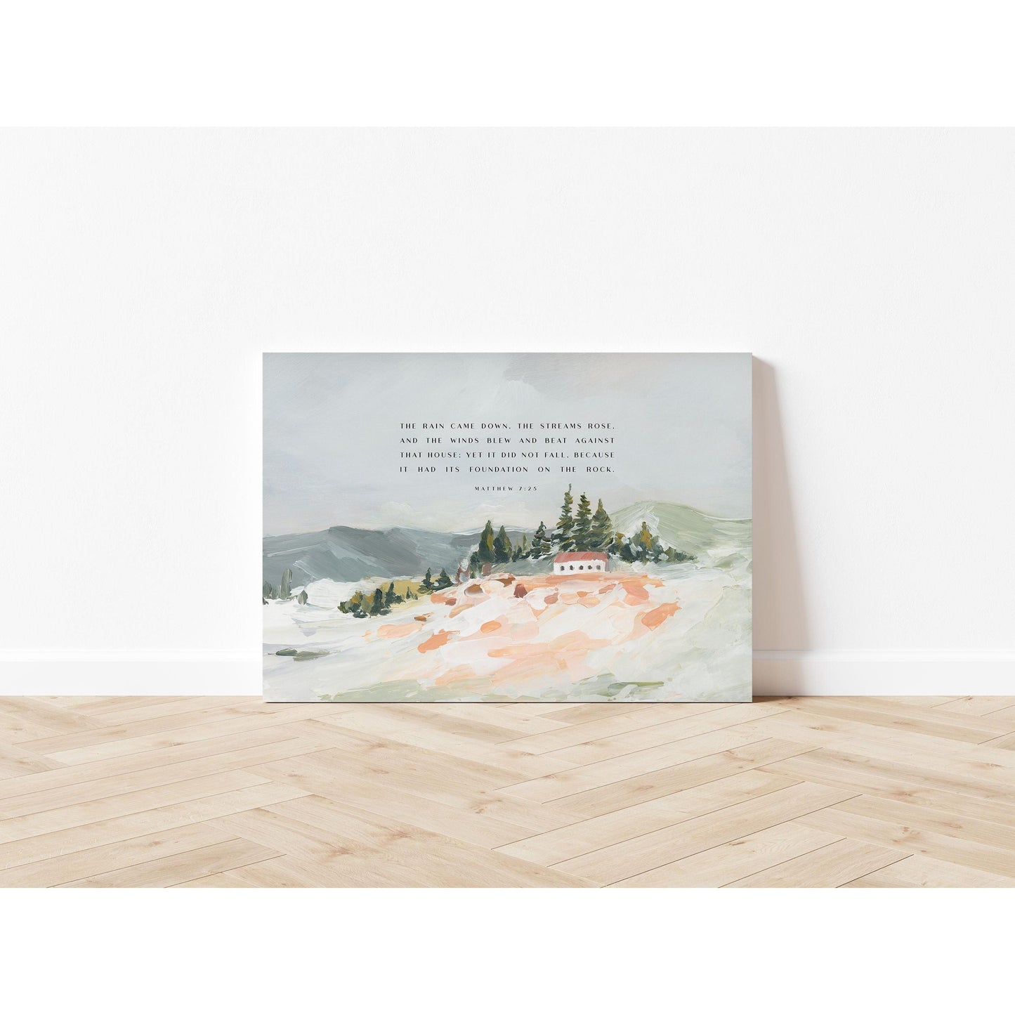 Christian Art - Landscape with Bible Verses Matthew 7:24-26