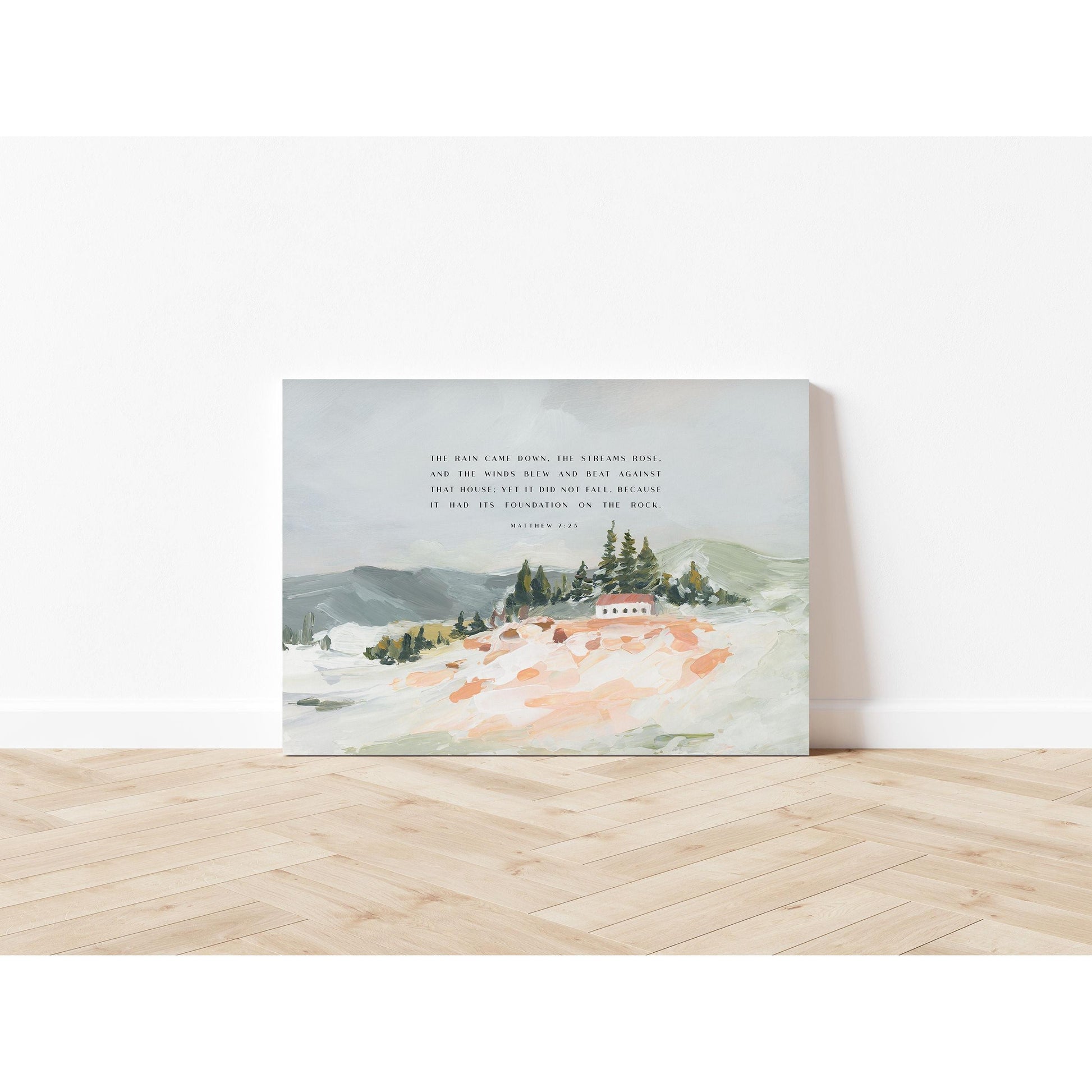 Christian Art - Landscape with Bible Verses Matthew 7:24-26