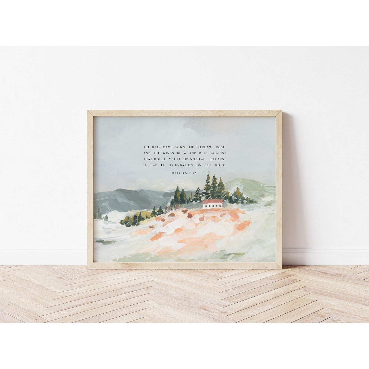 Christian Art - Landscape with Bible Verses Matthew 7:24-26