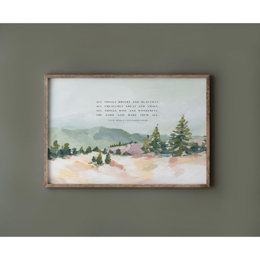 Christian Art - Landscape with Hymn "All things Bright and Beautiful"