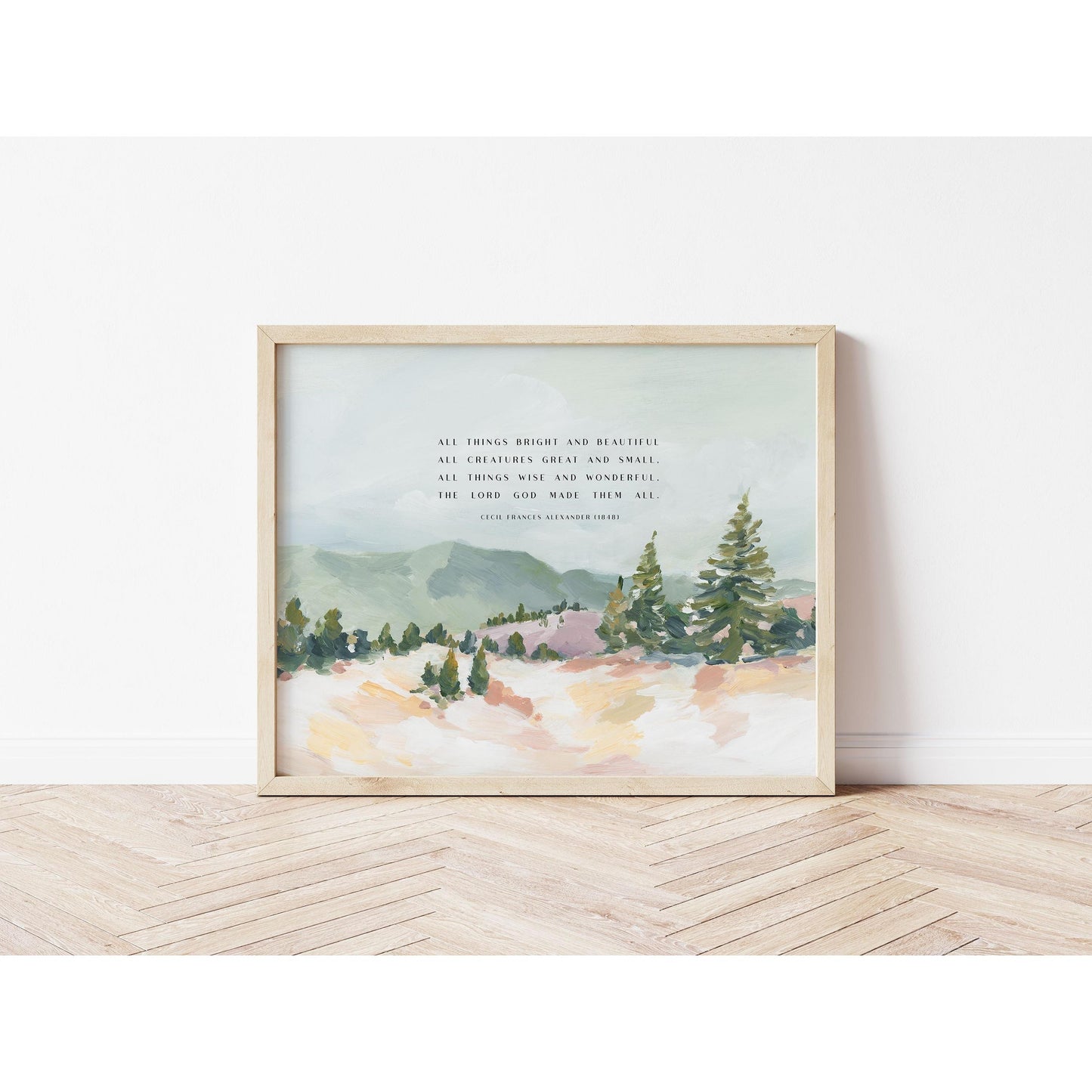 Christian Art - Landscape with Hymn "All things Bright and Beautiful"