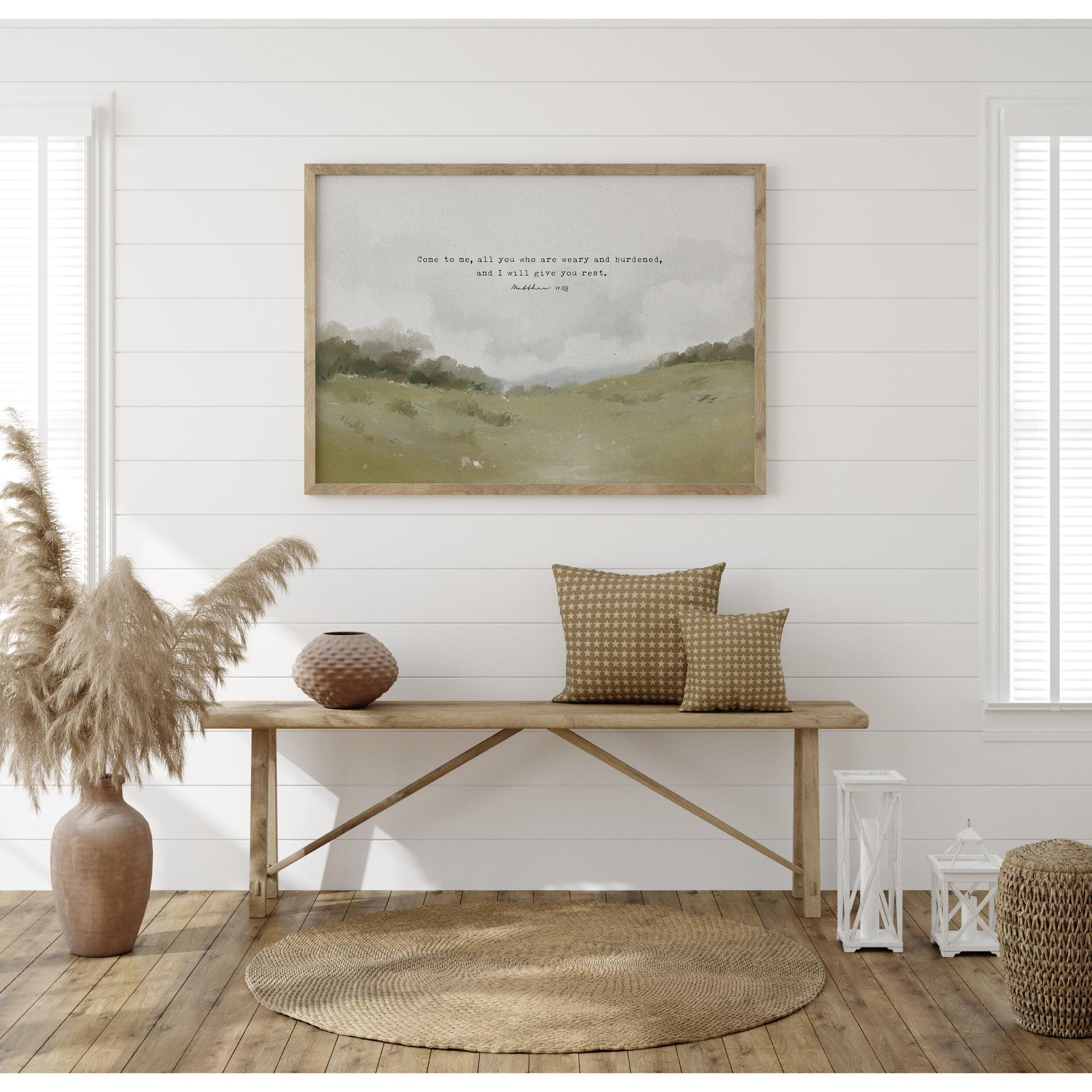 Christian Art - Vintage Landscape with Bible Verse - Matthew 11:28