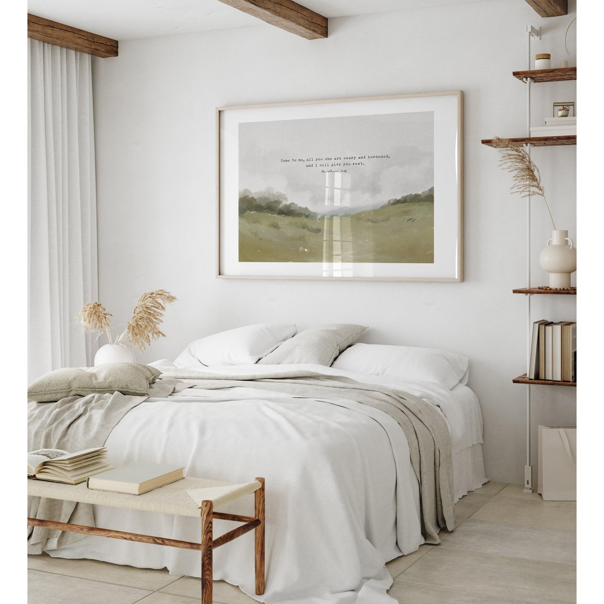 Christian Art - Vintage Landscape with Bible Verse - Matthew 11:28