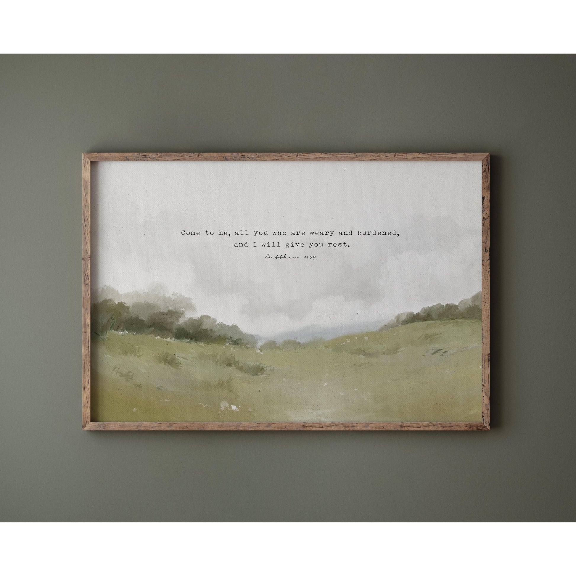 Christian Art - Vintage Landscape with Bible Verse - Matthew 11:28