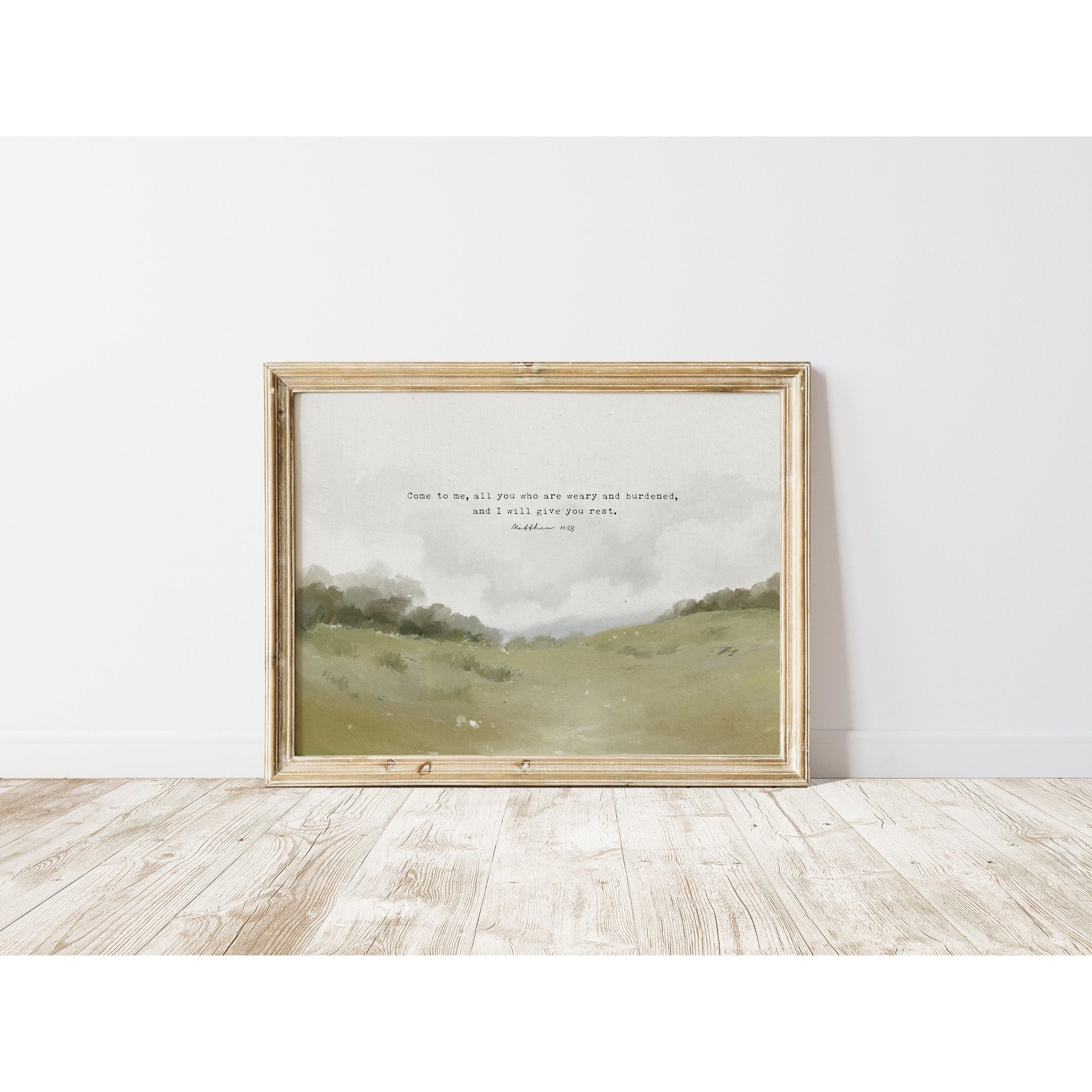 Christian Art - Vintage Landscape with Bible Verse - Matthew 11:28