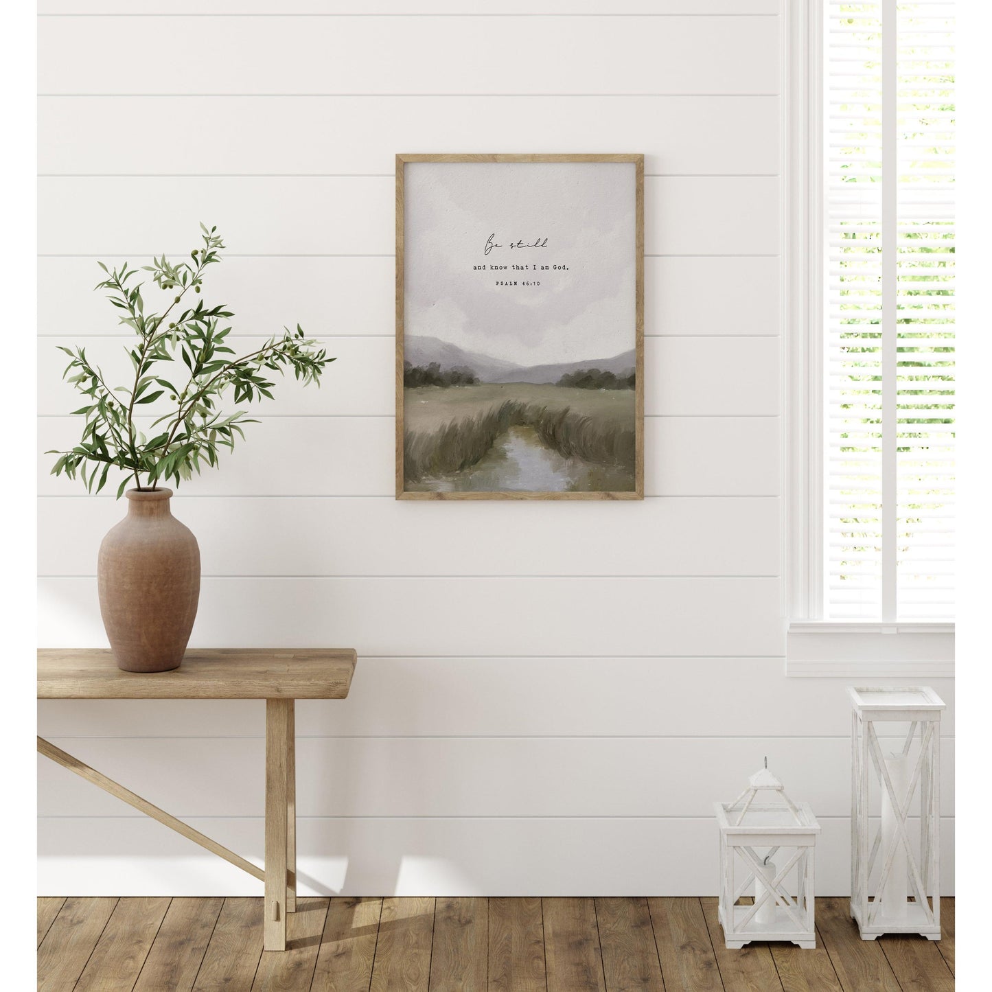 Christian Art - Vintage Landscape with Scripture Psalm 46:10