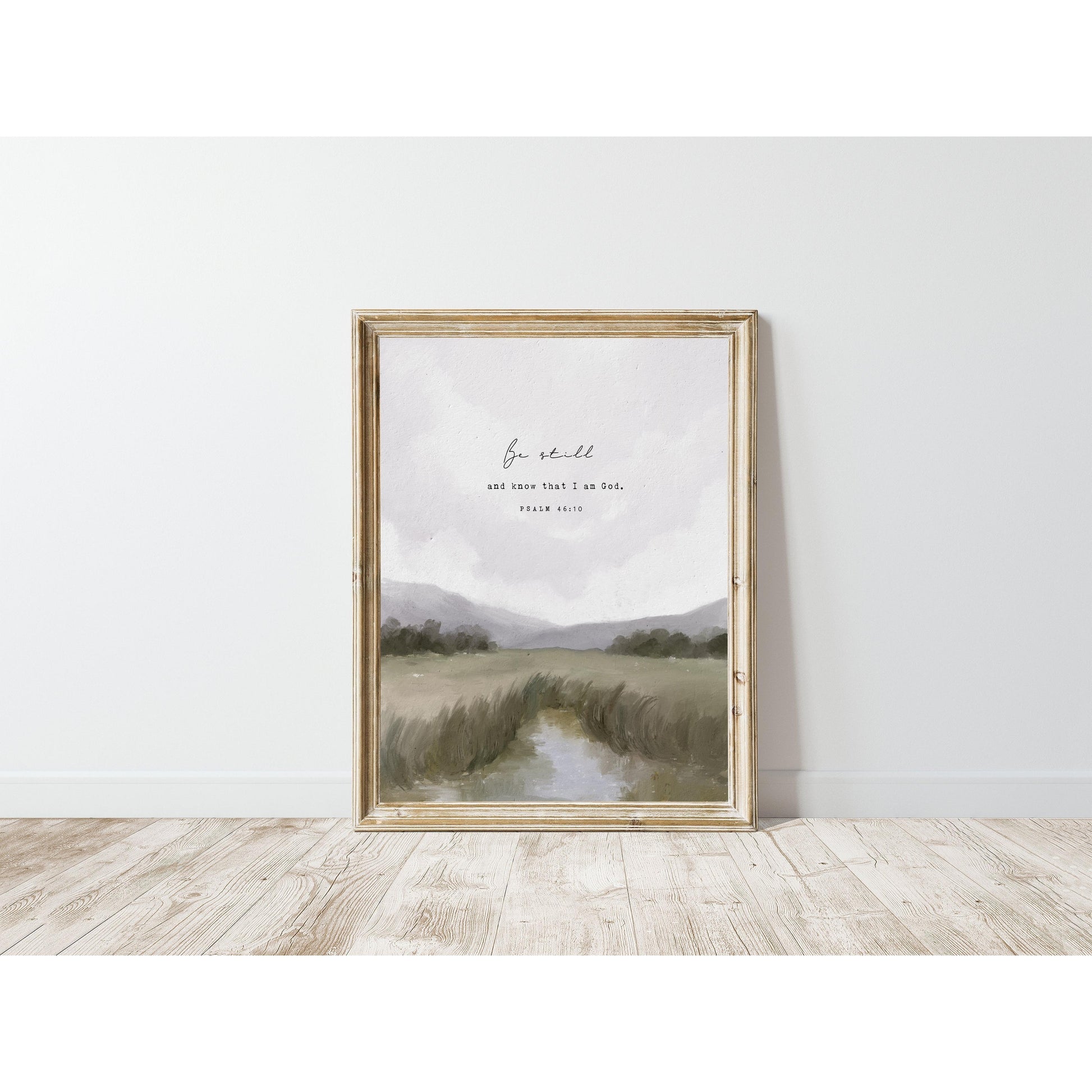 Christian Art - Vintage Landscape with Scripture Psalm 46:10