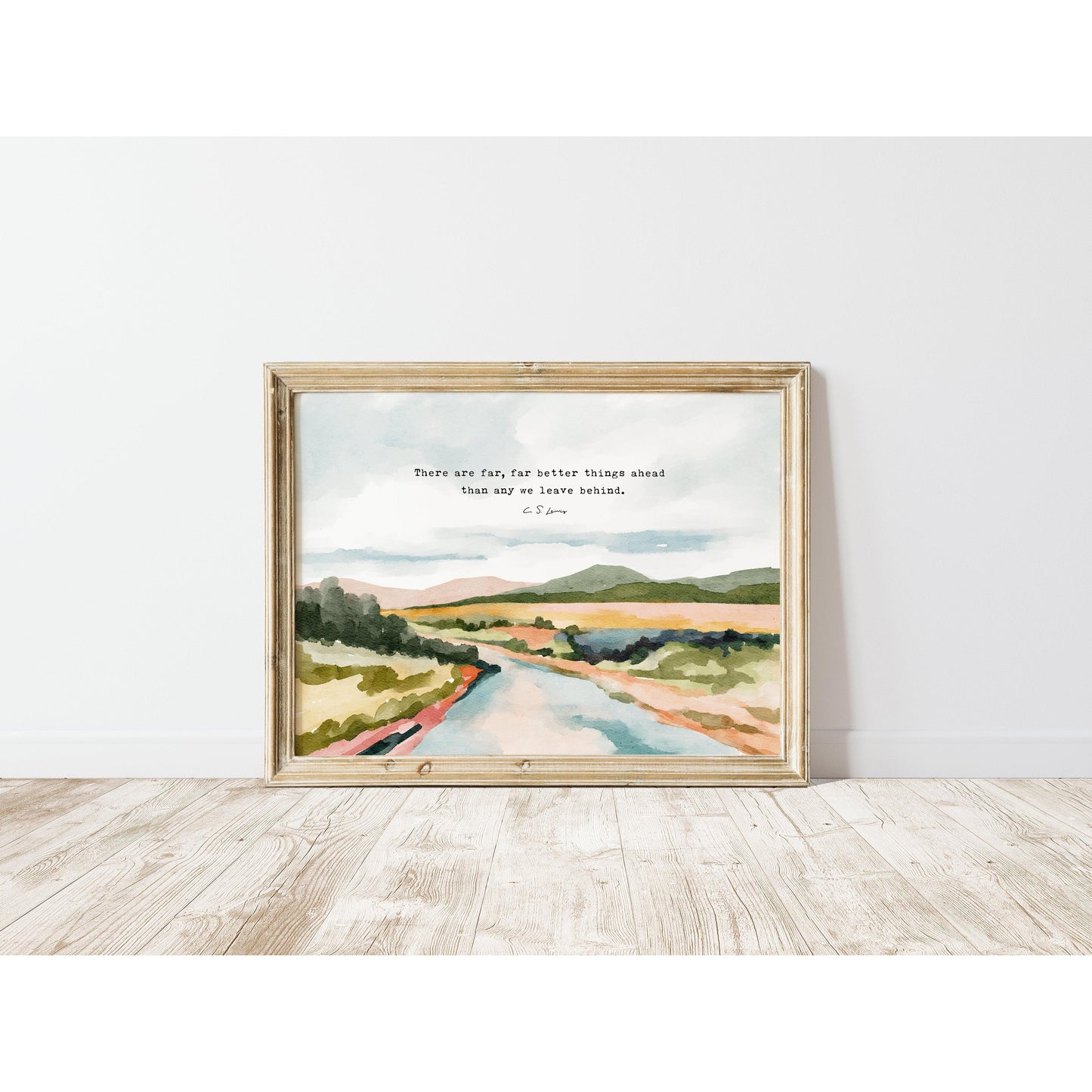 Christian Art Watercolor Landscape - C S Lewis Quote