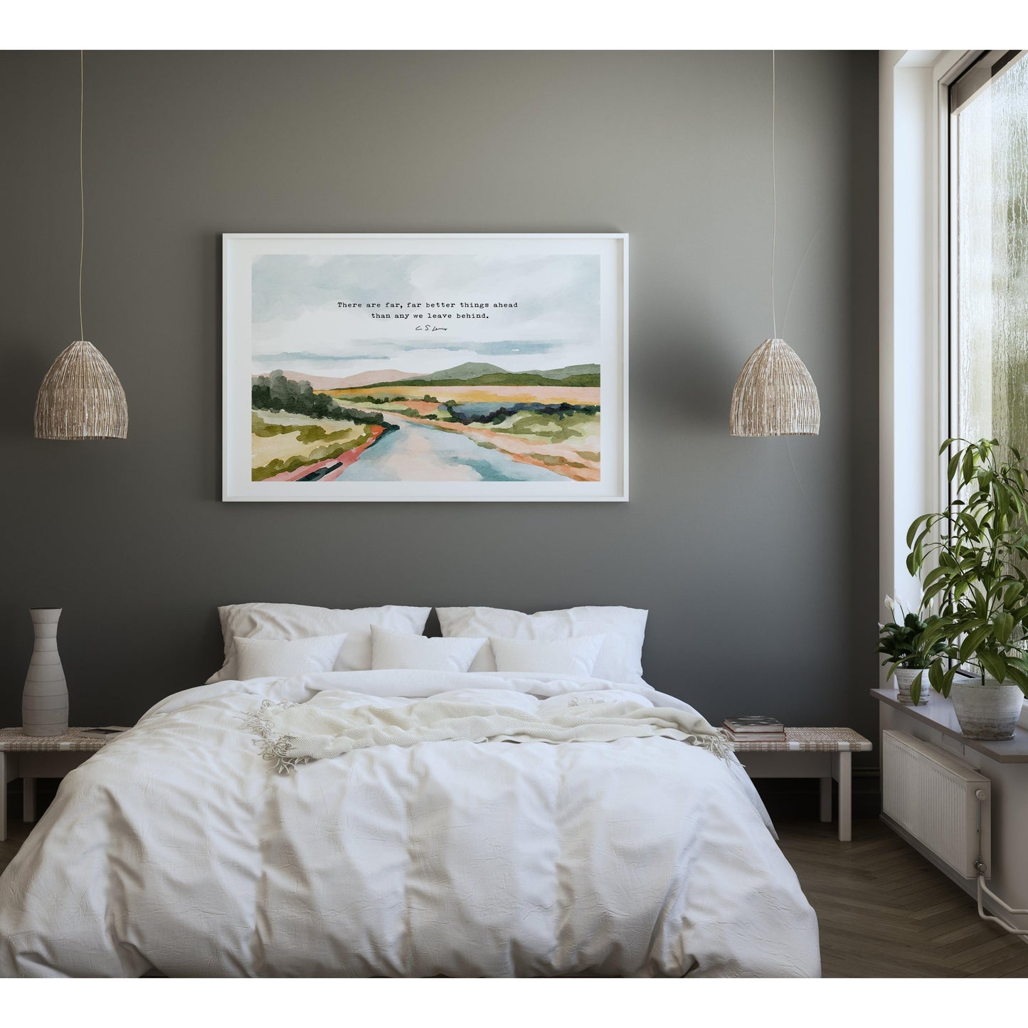 Christian Art Watercolor Landscape - C S Lewis Quote
