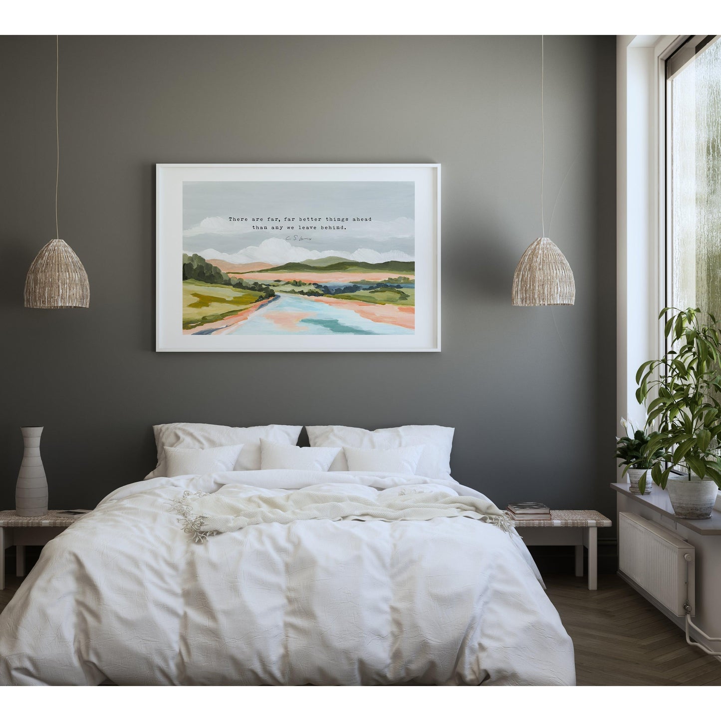 Christian Landscape Art with C S Lewis Quote - "Far Far Better Things"