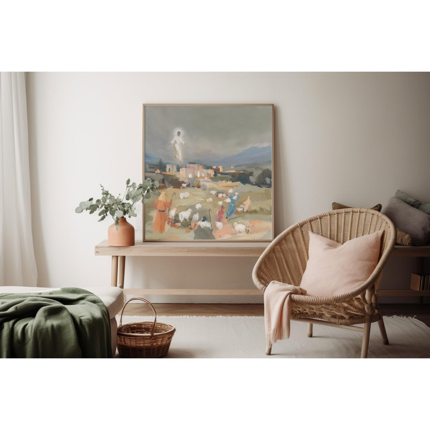 Christian Christmas Wall Art — "Behold in the Field" Angel Appears to Shepherds Scripture Print