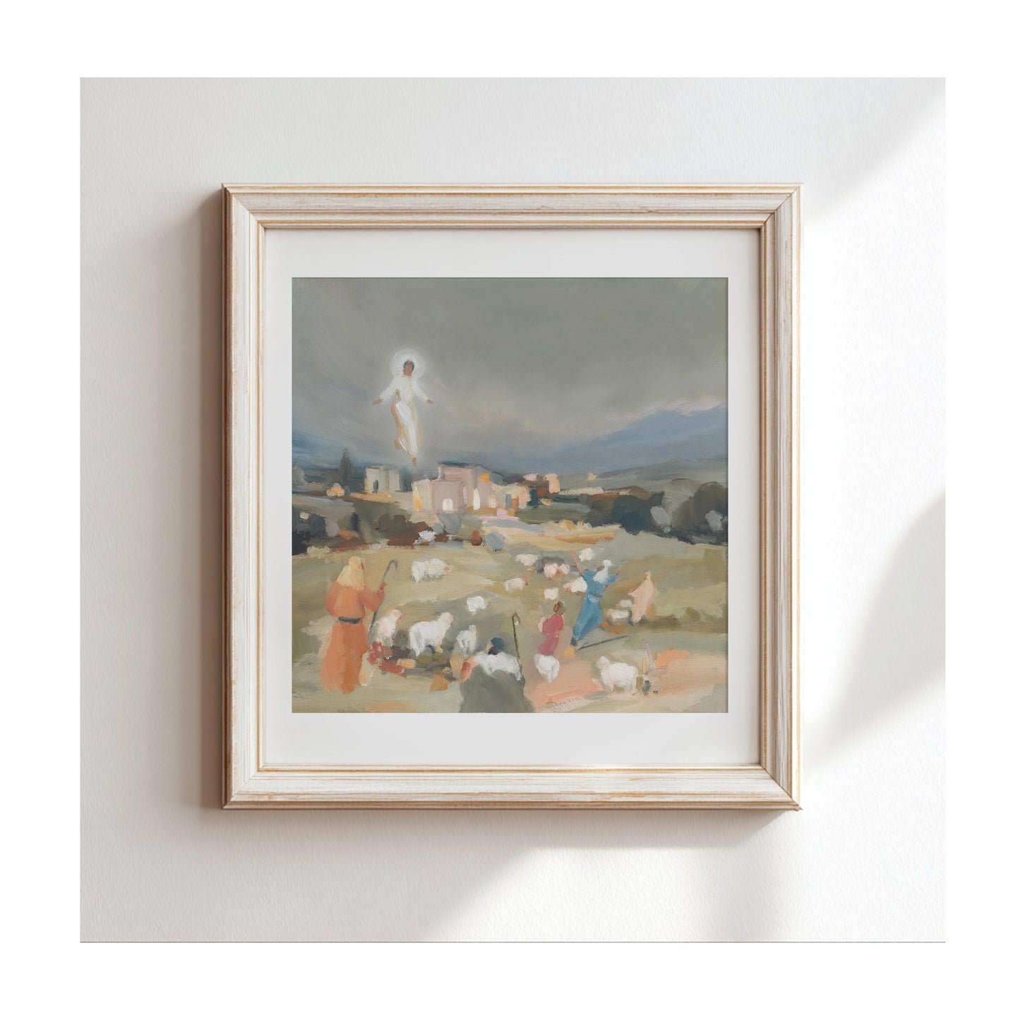 Christian Christmas Wall Art — "Behold in the Field" Angel Appears to Shepherds Scripture Print