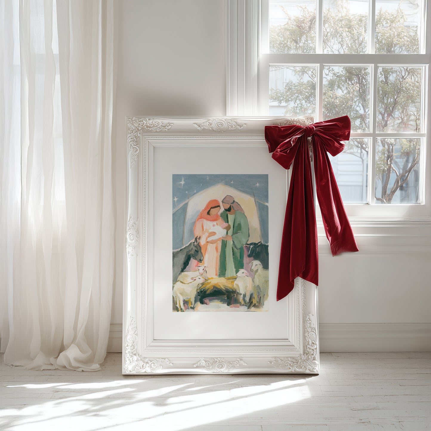 Christian Nativity Wall Art — Peace in Straw and Starlight | Christmas Decor Gift