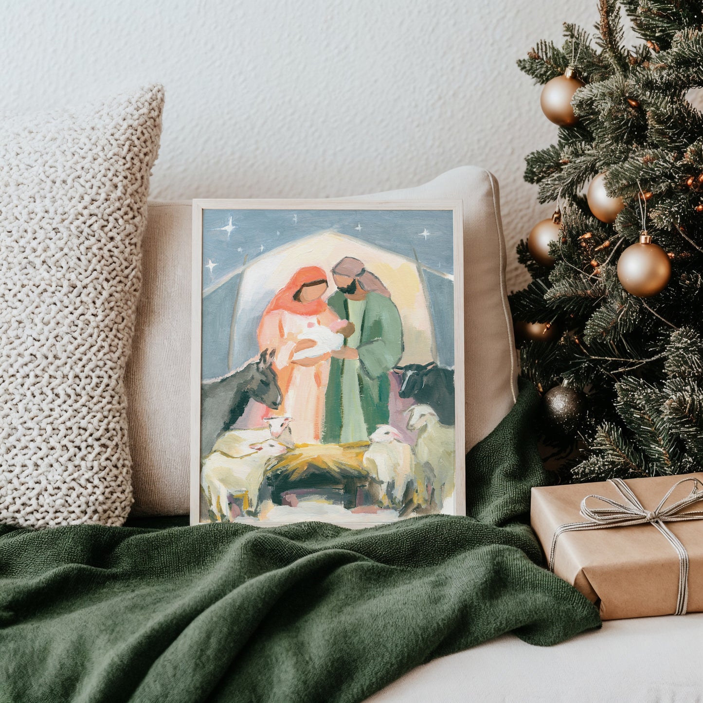 Christian Nativity Wall Art — Peace in Straw and Starlight | Christmas Decor Gift
