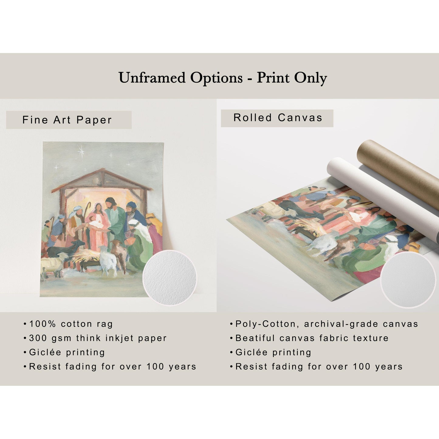 Christian Nativity Wall Art — "Unto Us" Modern & Classic Christmas Scene Print