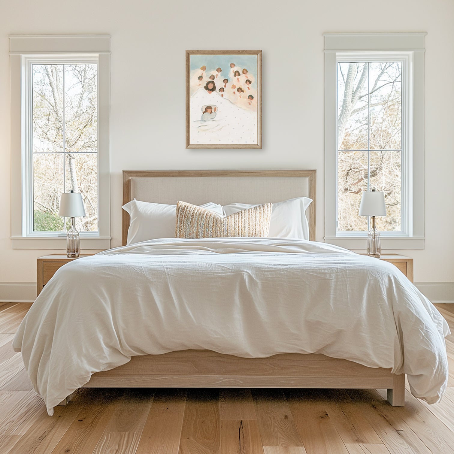 Christian nursery wall art of Jesus and angels watching over a sleeping child