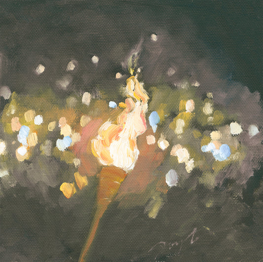 Christian revival torch wall art print with many lit torches