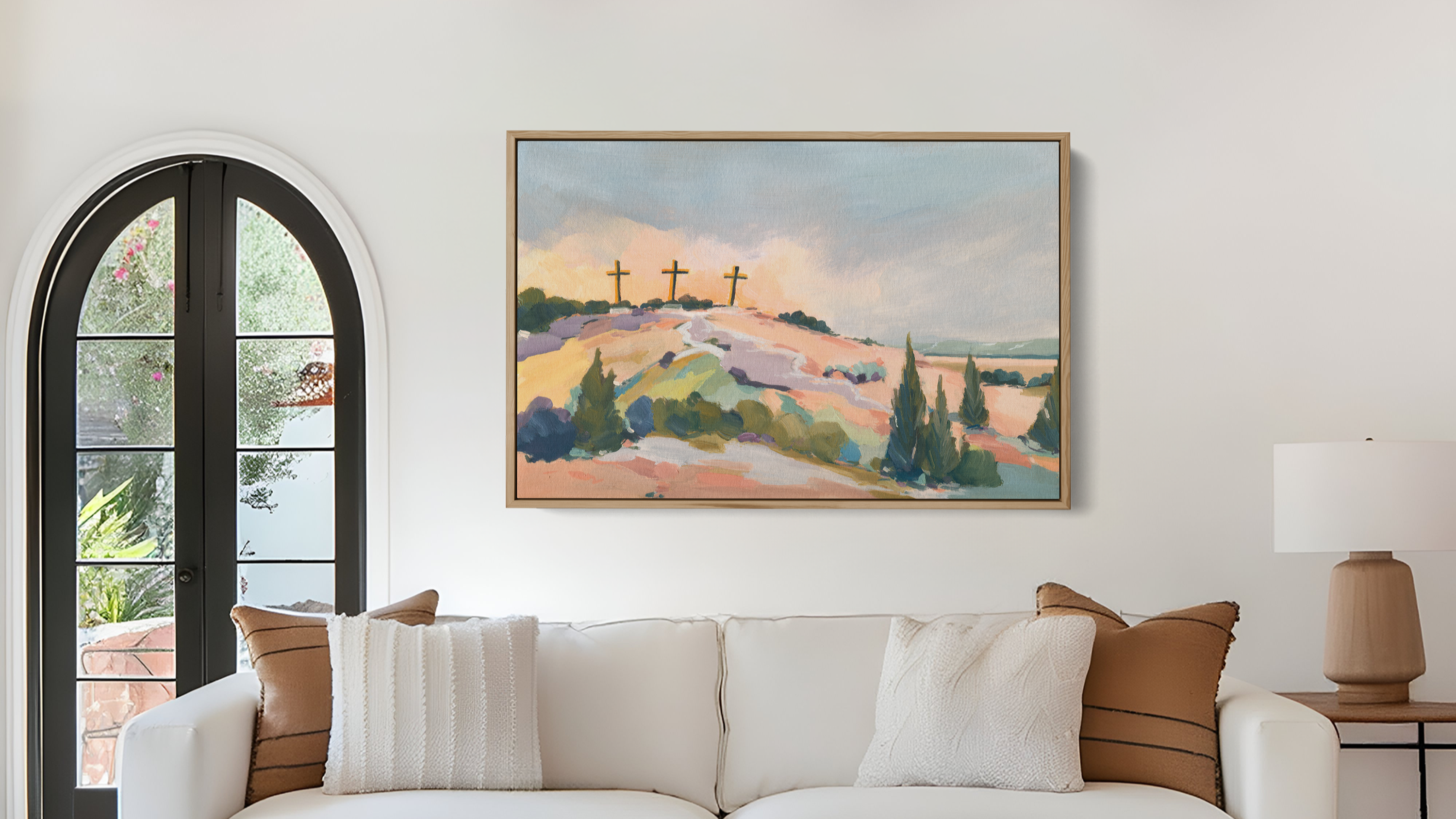 Christian_home_decorated_with_large_christian_wall_art_three-crosses_on_hill_full_of_hope
