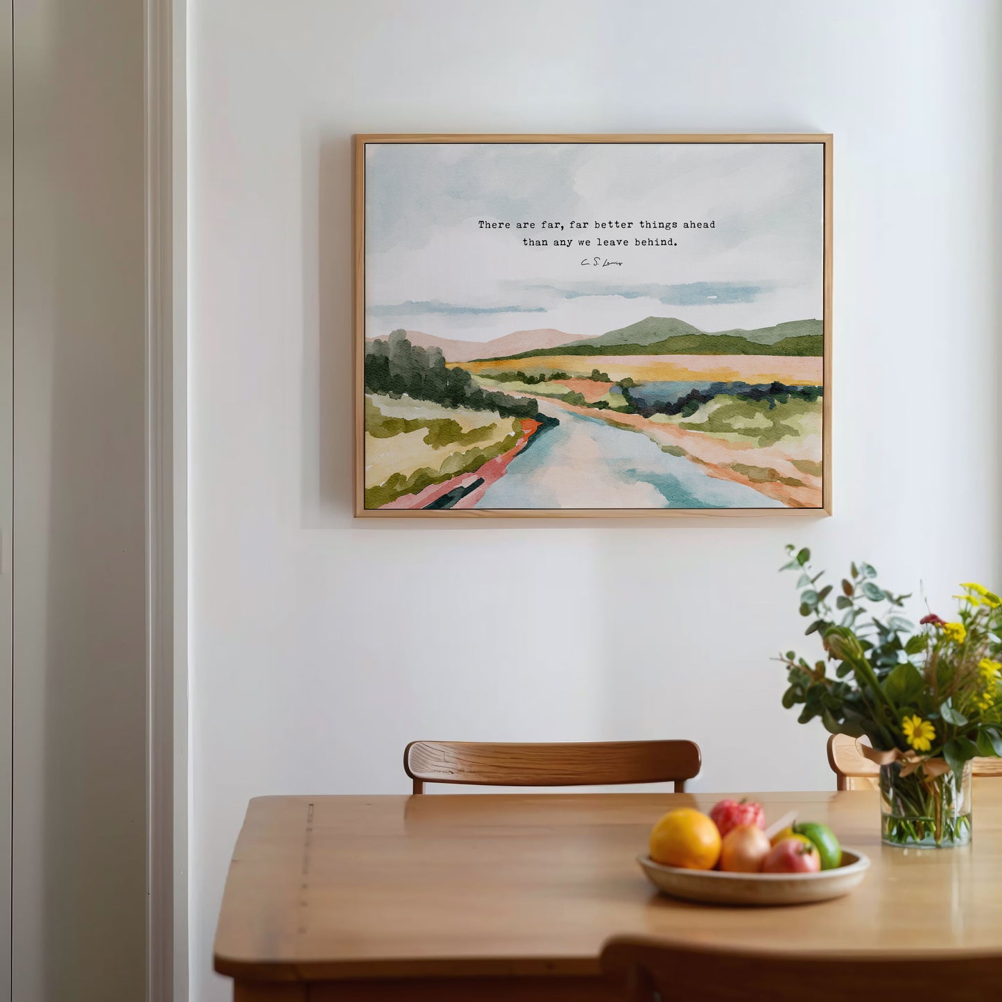 Christian Art Watercolor Landscape - C S Lewis Quote