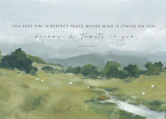 Christian wall art landscape with Bible verse Isaiah 26:3 Perfect Peace