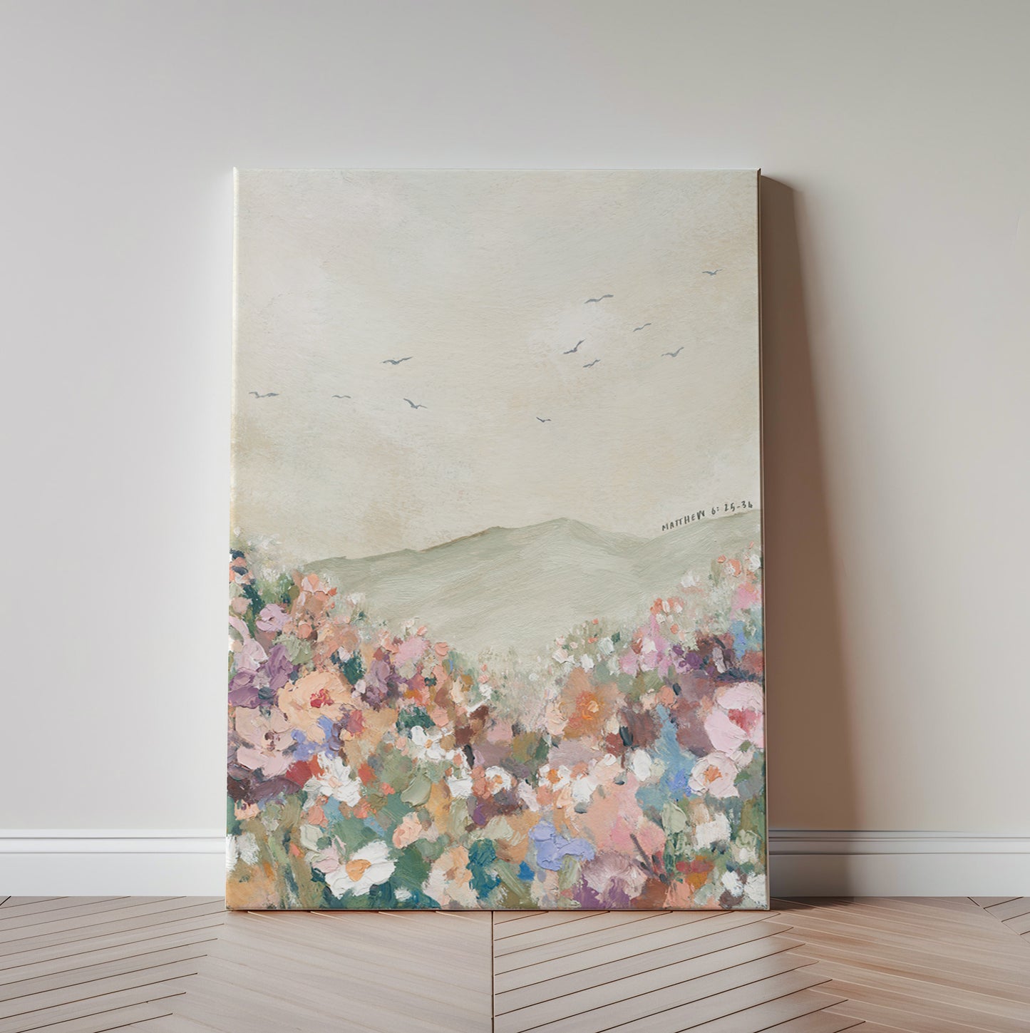 Modern Christian wall art – Scripture print Matthew 6 lilies of the field wholesale