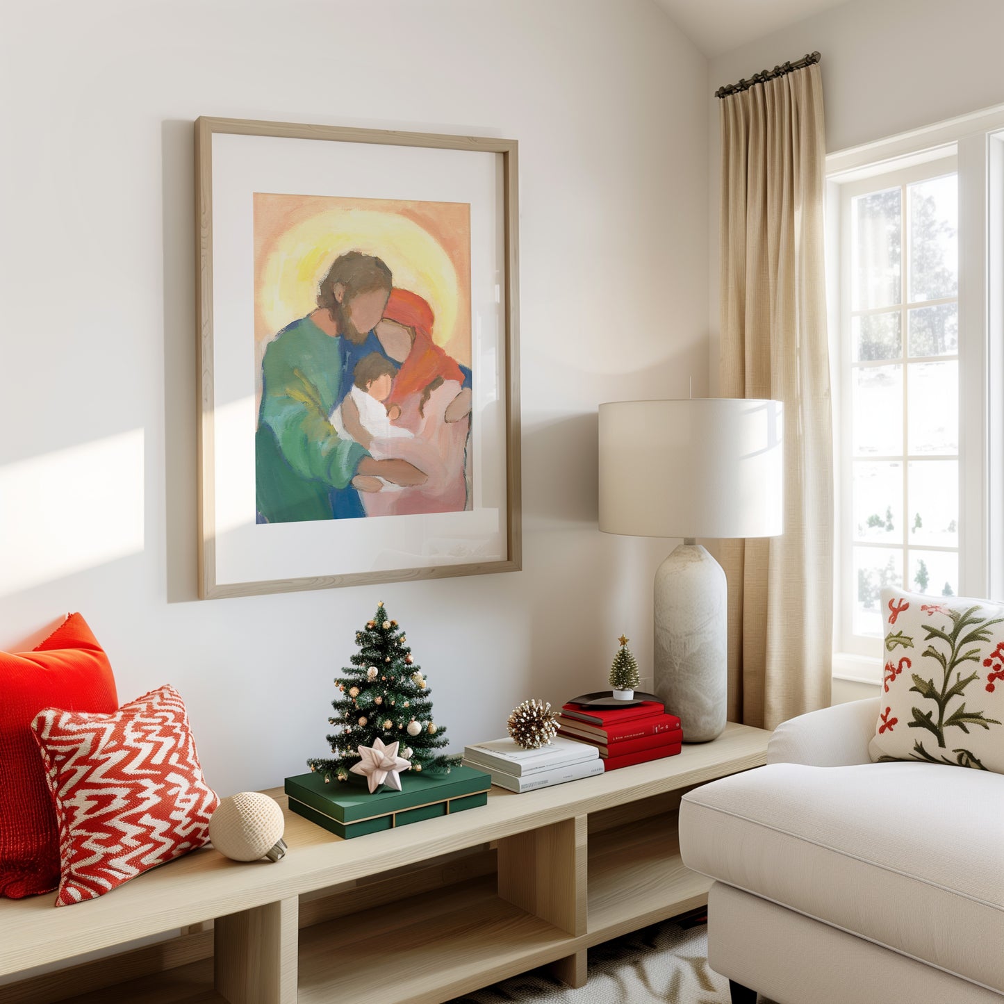 Christian Christmas Wall Art — Vibrant Holy Family Art Print "Held in Love"