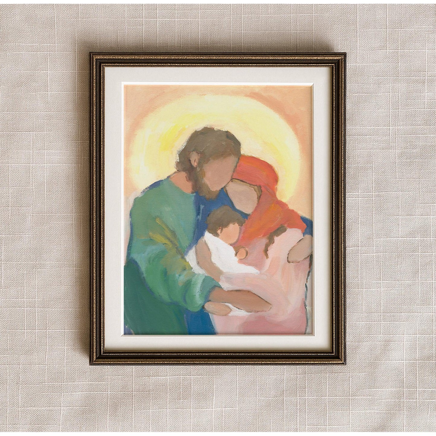 Christian Christmas Wall Art — Vibrant Holy Family Art Print "Held in Love"