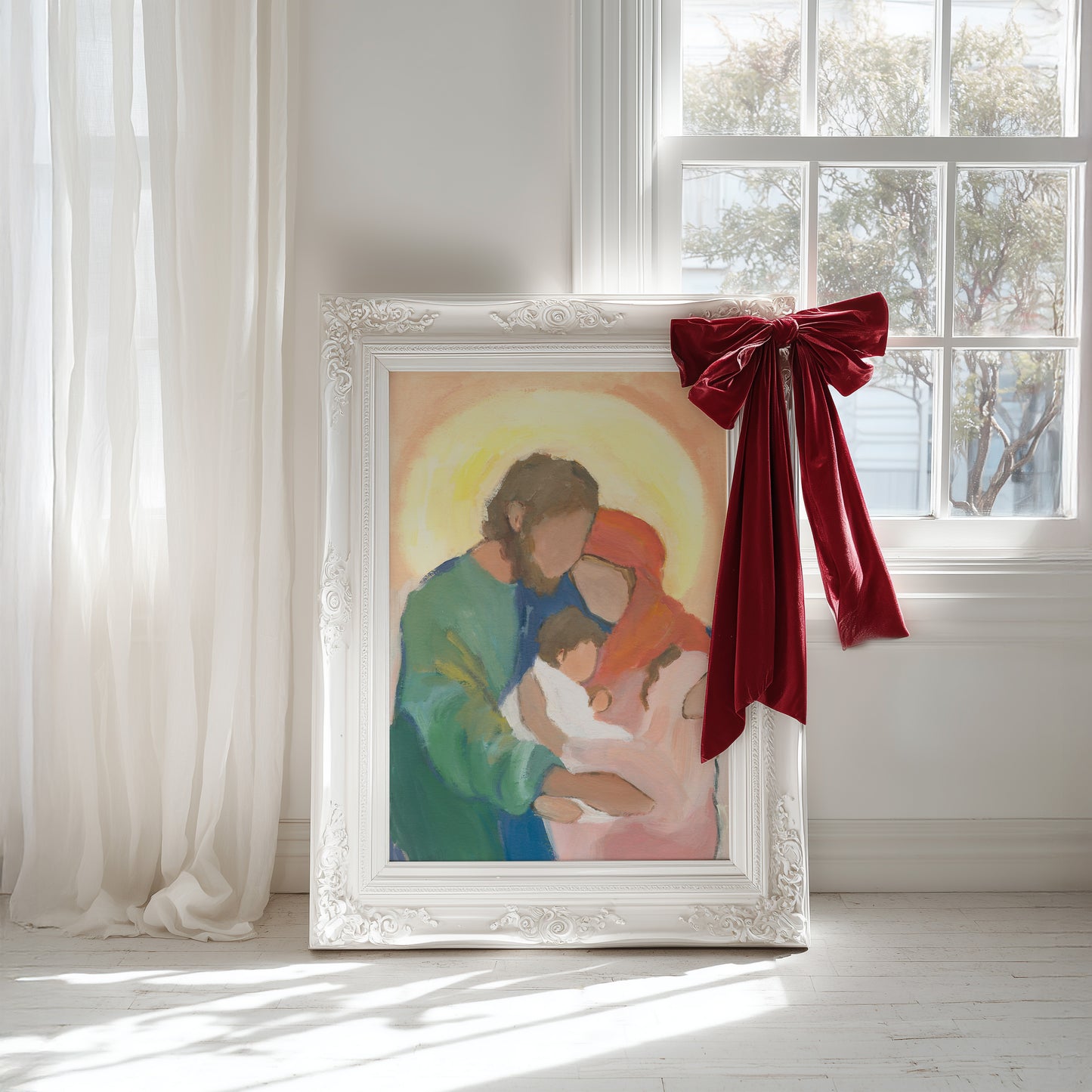 Christian Christmas Wall Art — Vibrant Holy Family Art Print "Held in Love"