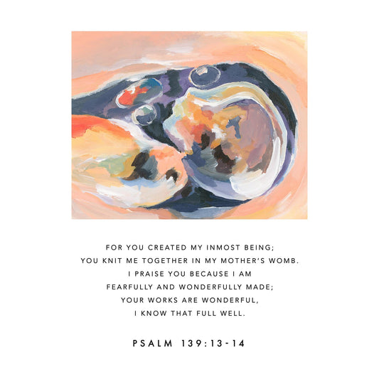 Baby in Womb Art Print with Scripture Psalm 139:13-14 | Christian Nursery Wall Decor