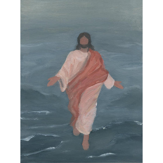Take Heart oil painting of Jesus walking on water in soft ocean tones