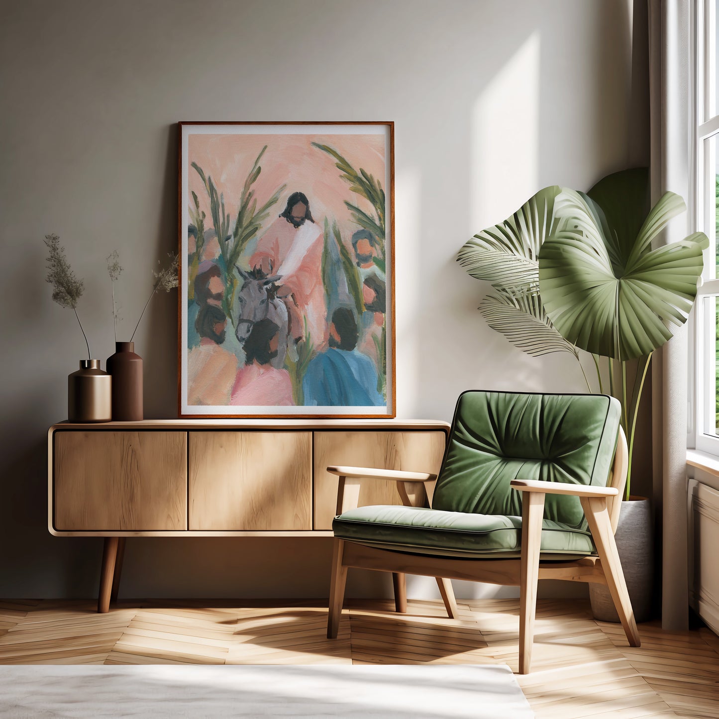 framed print of Jesus on donkey styled by prayer corner