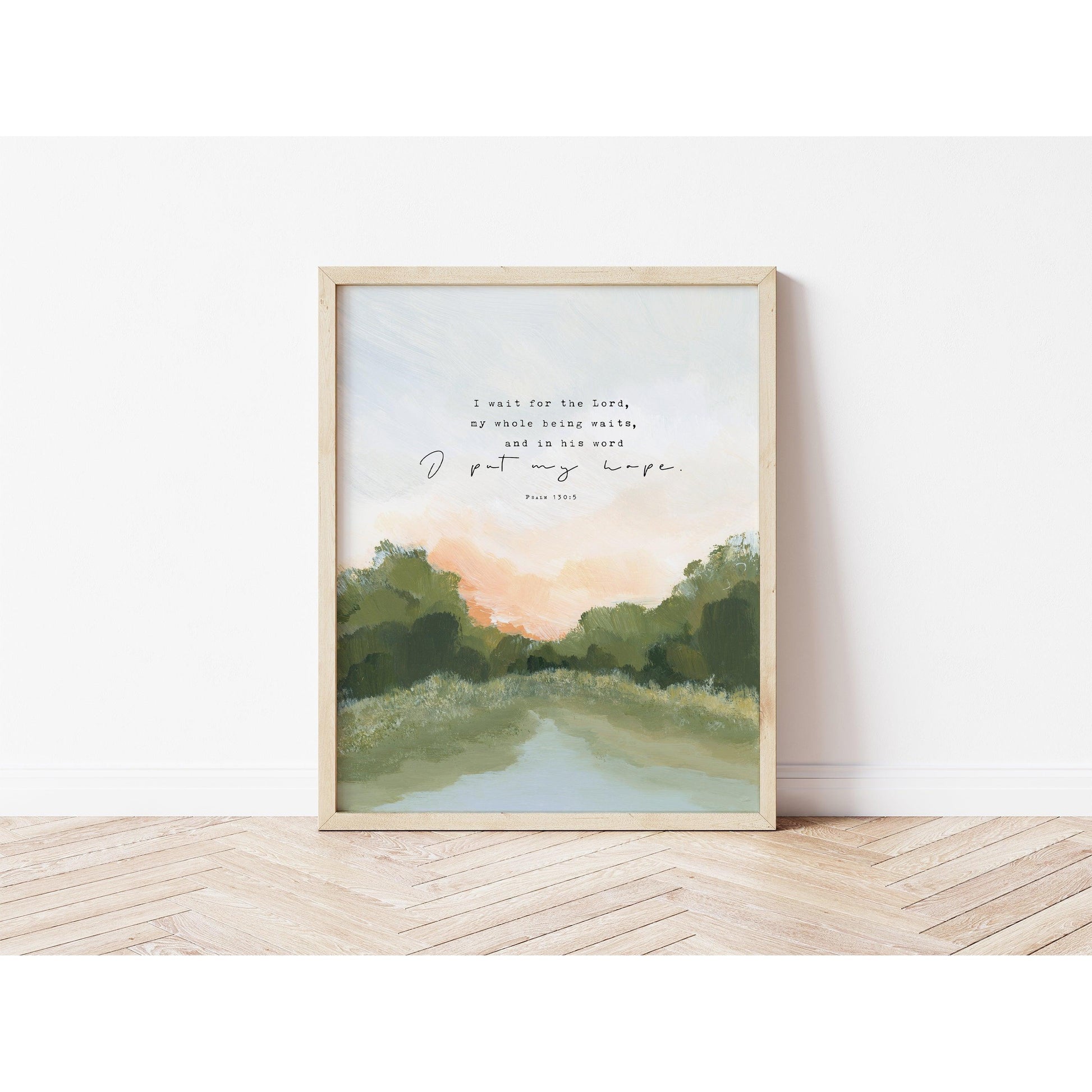 Landscape with Bible Verses Art - Psalm 130: 5 "Awaits"