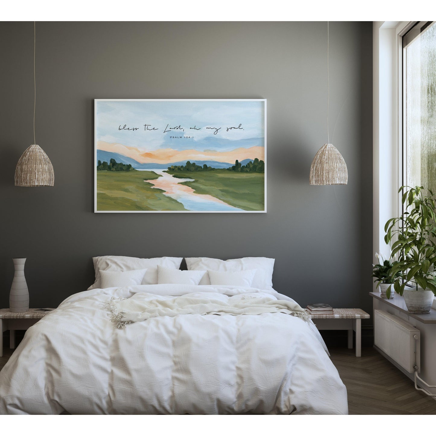 Large Christian Art - Landscape with Bible Verse Psalm 103:1