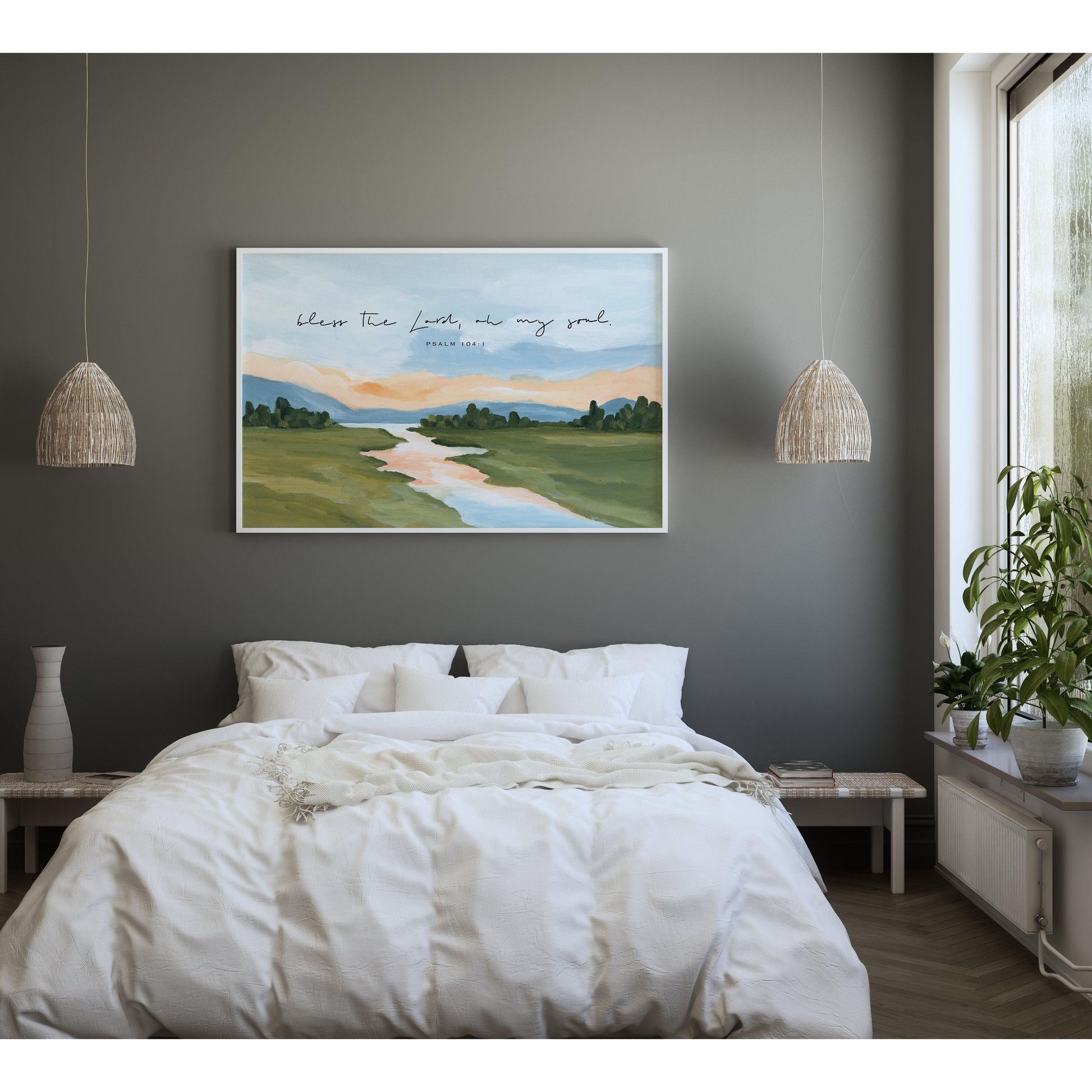 Large Christian Art - Landscape with Bible Verse Psalm 103:1