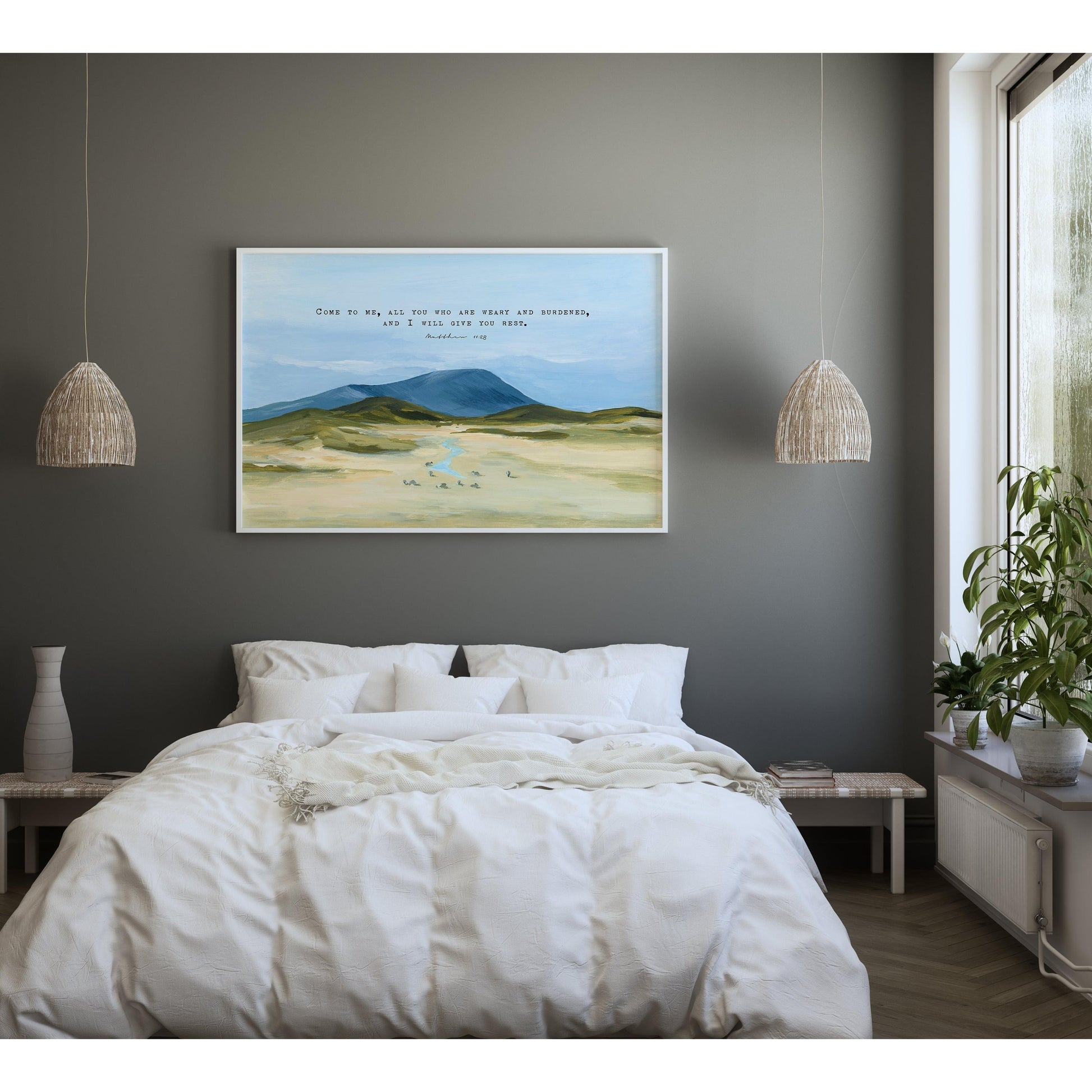 Large Christian Art - Landscape with Scripture Matthew 11:28