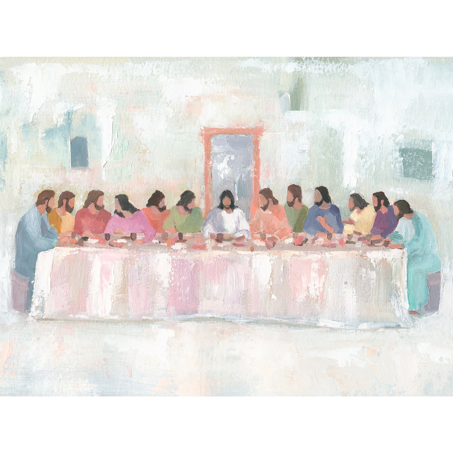 At the Table modern art with vibrant colors of the Last Supper