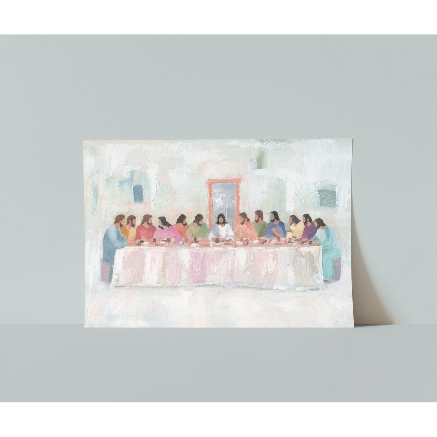 At the Table modern art print with vibrant colors of the Last Supper