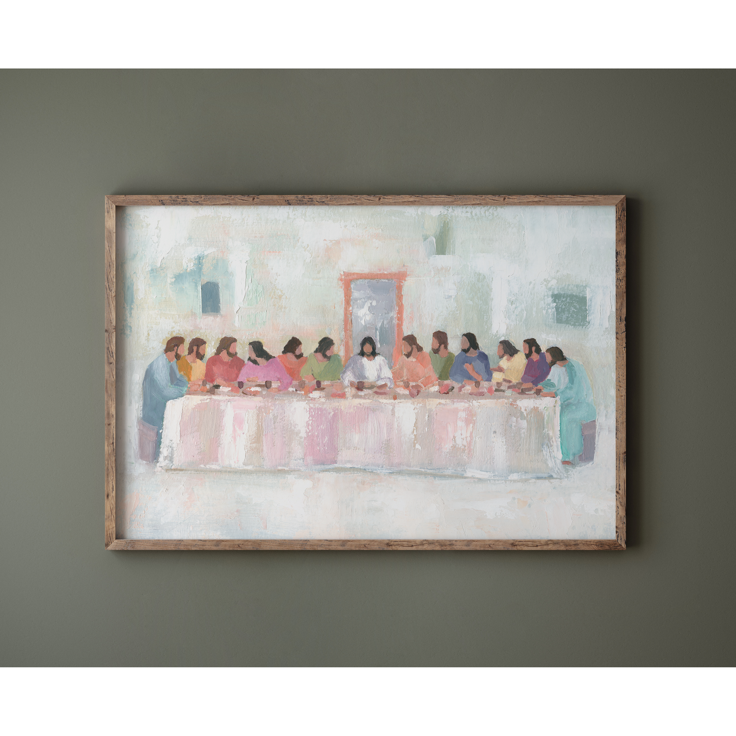 At the Table modern framed art with vibrant colors of the Last Supper