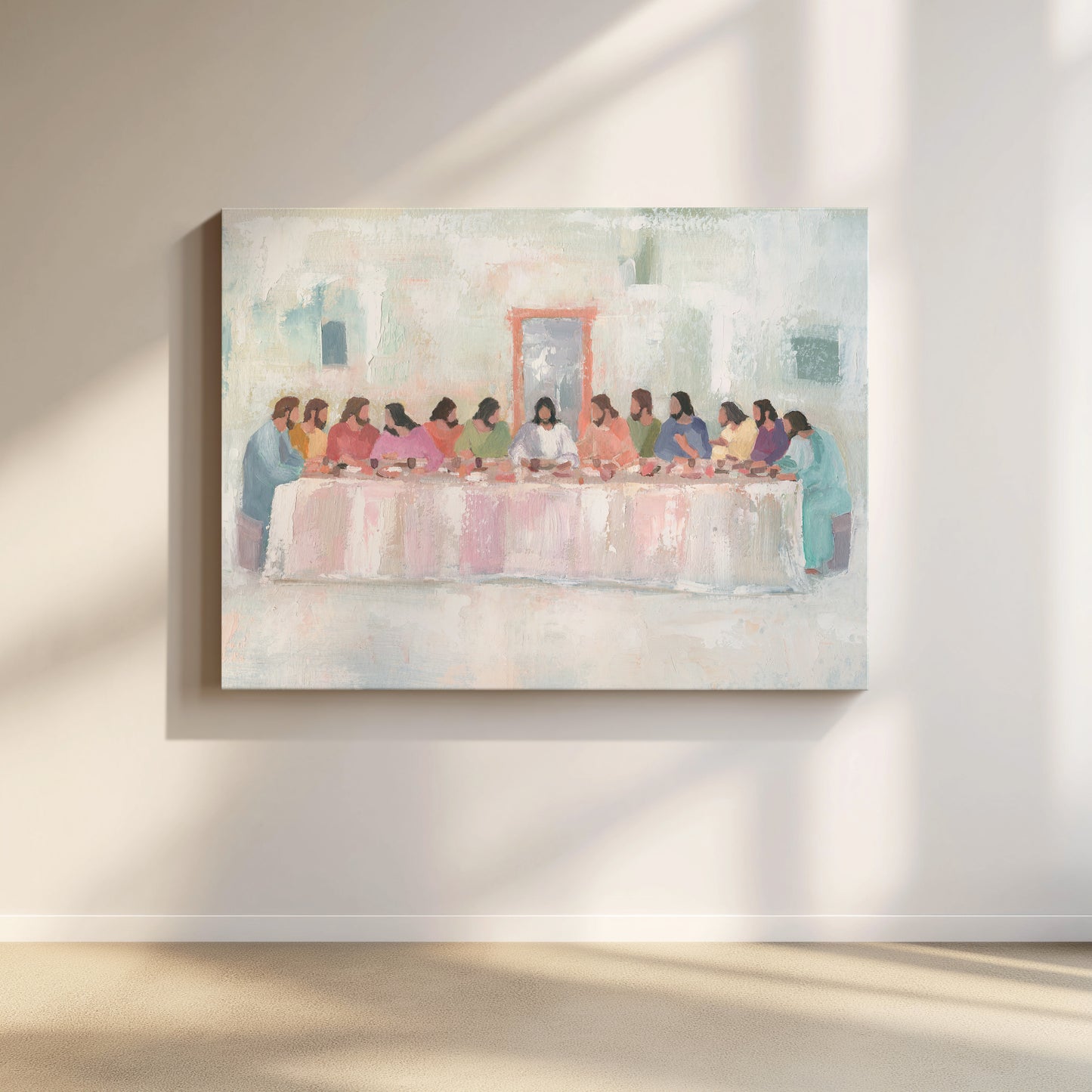 stretched canvas modern art of the Last Supper with vibrant colors