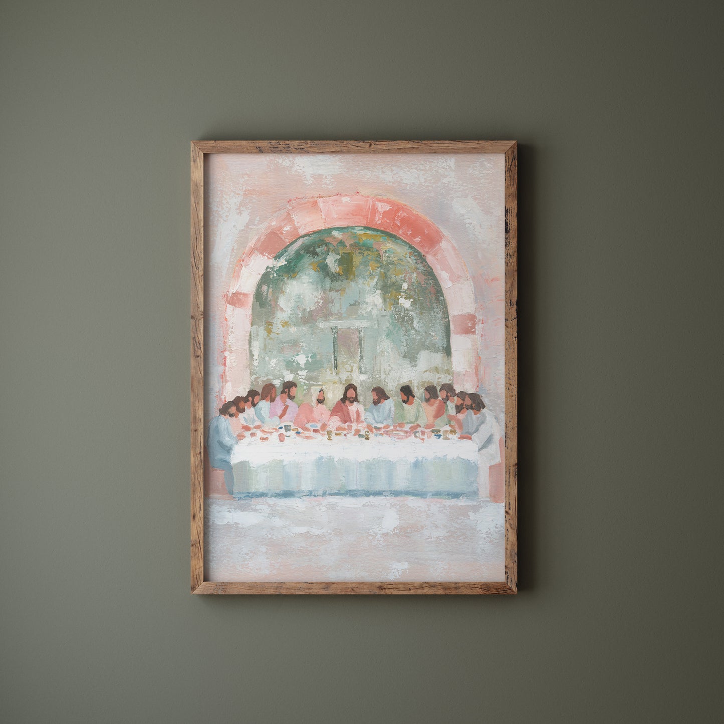 framed paper print of Last Supper oil painting with vibrant colors