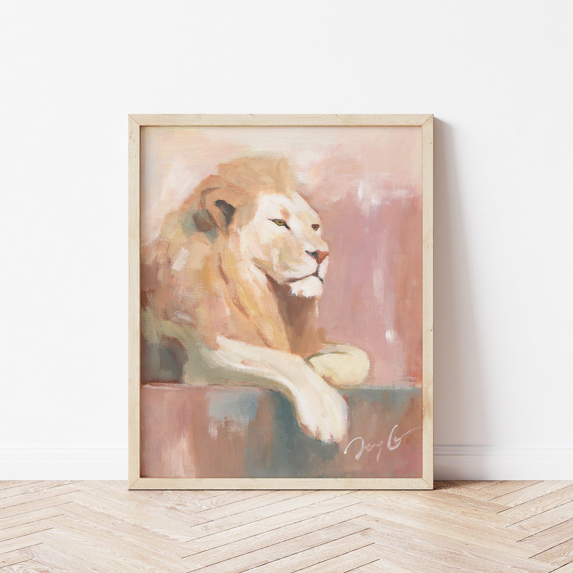 calm lion wall art symbolizing king jesus, modern christian decor