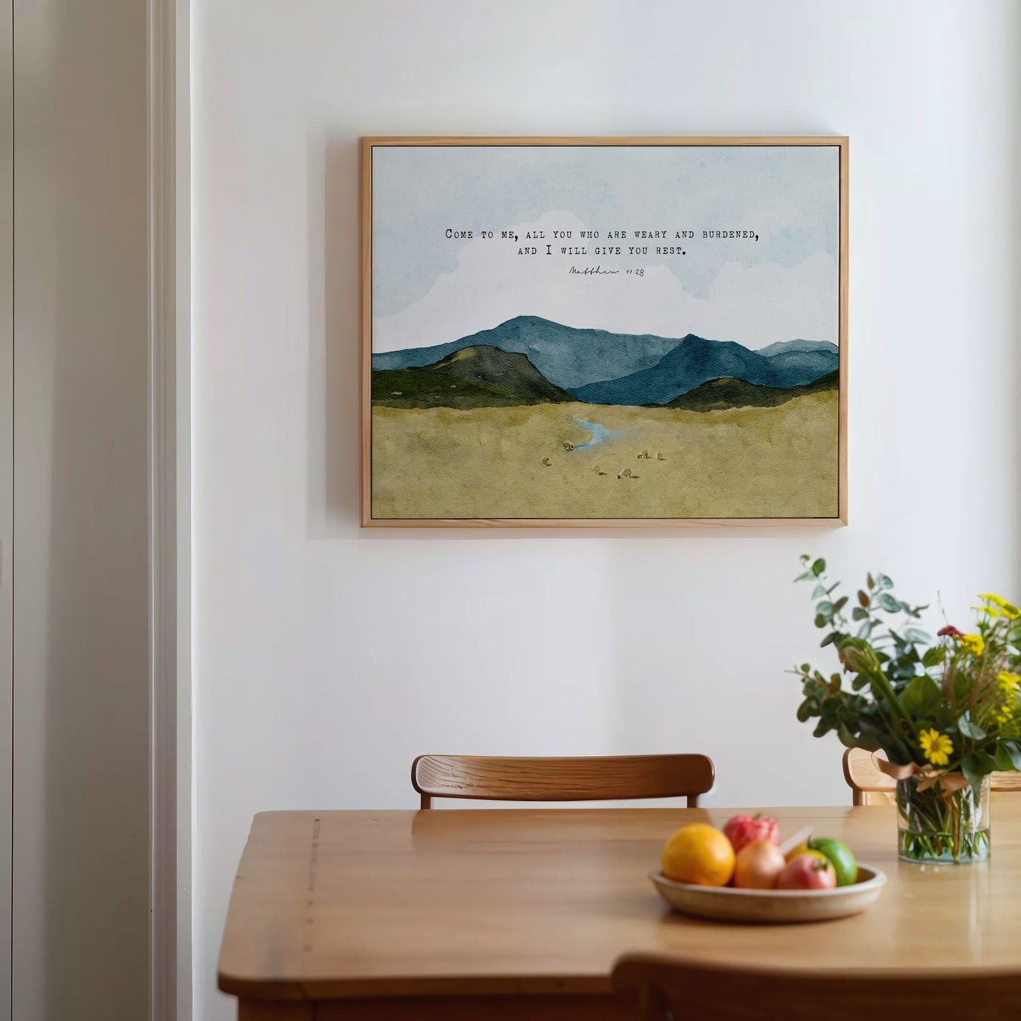 Scripture Art Watercolor Landscape _ Matthew 11 28