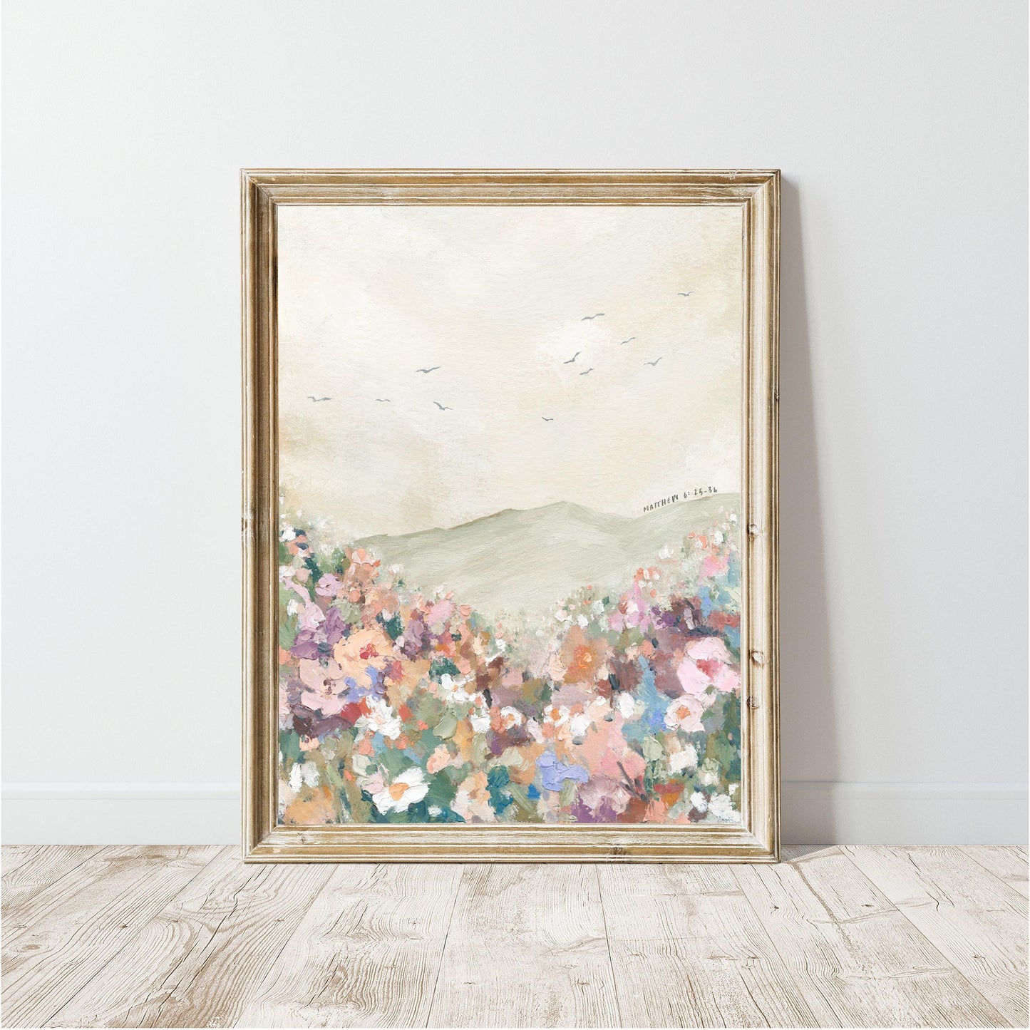 Modern Christian Art Print of Birds & Flowers | "Even the Flowers Know" | Matthew 6