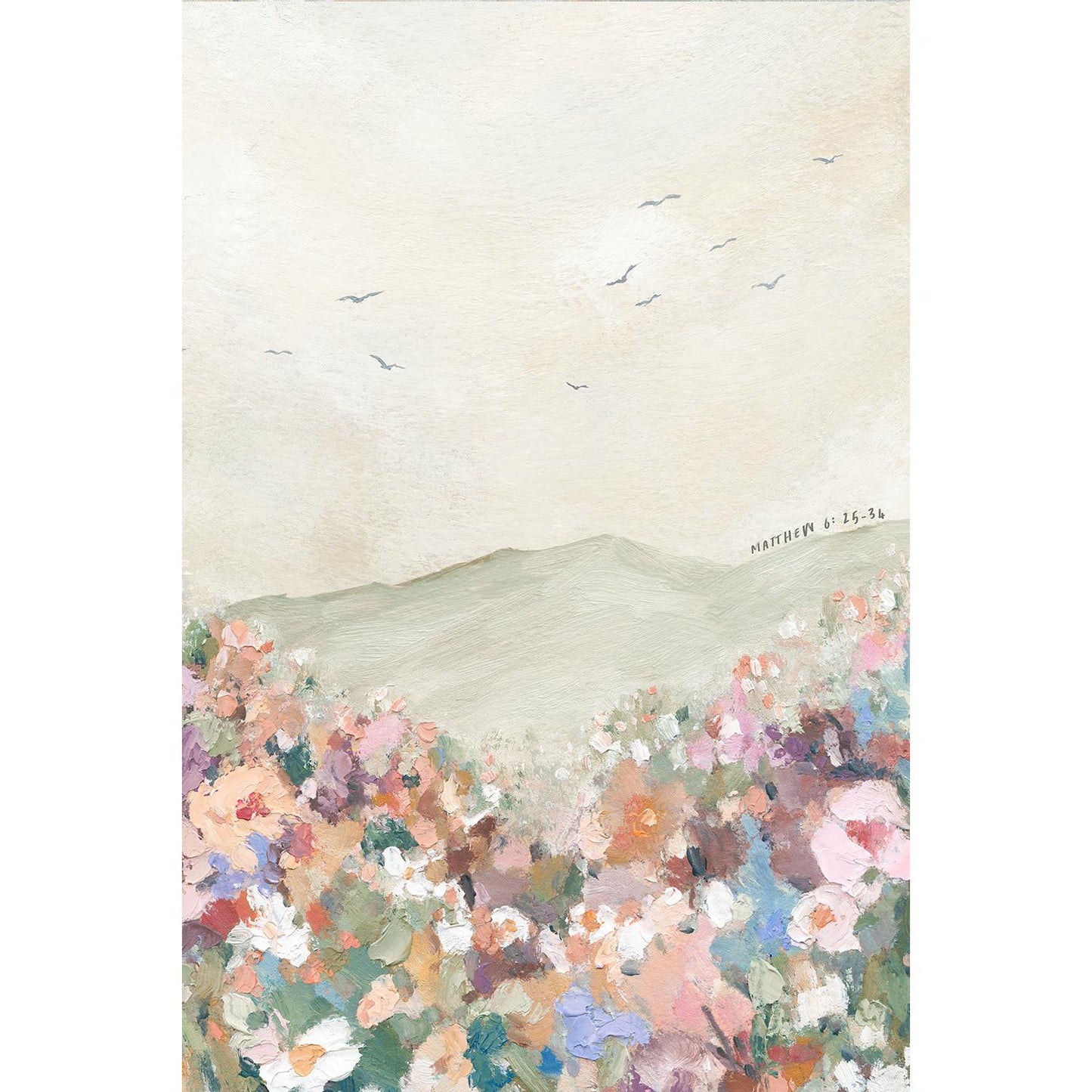 Modern Christian Art Print of Birds & Flowers | "Even the Flowers Know" | Matthew 6