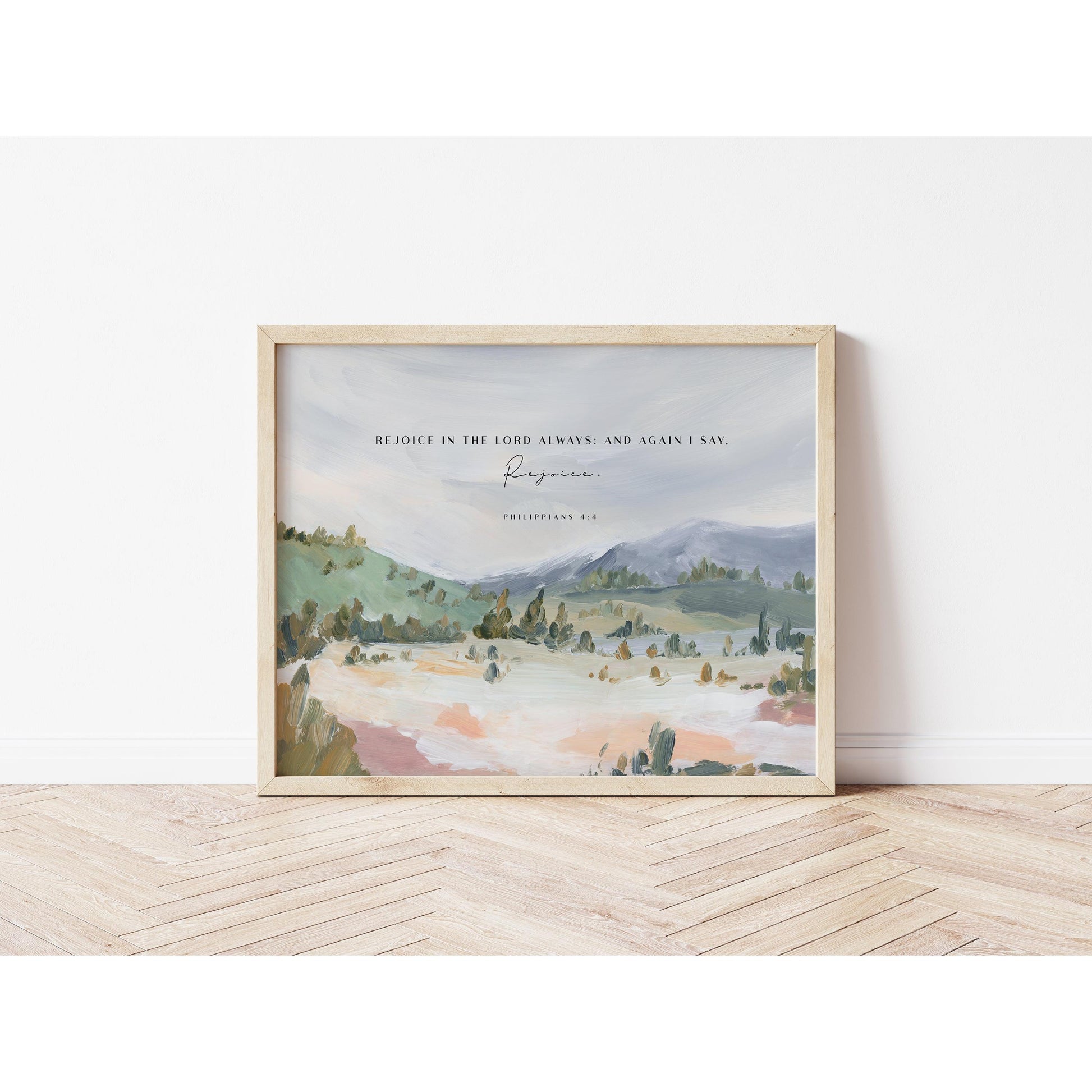 Modern Christian Art - Landscape with Bible Verses Philippians 4:4